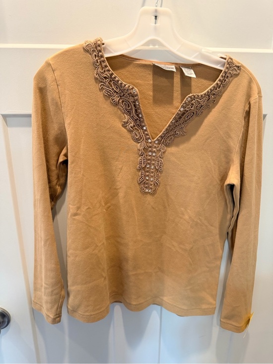 Chico's Tops - Chico’s Size 0 Small Camel Embellished V Neck Long Sleeve Top